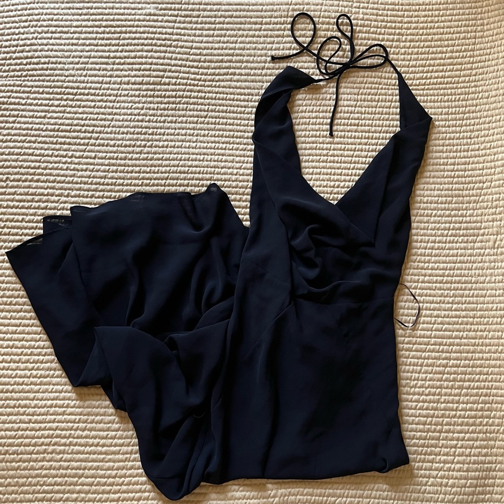Zara Flowing Black Halter Open Back Long Formal Dress